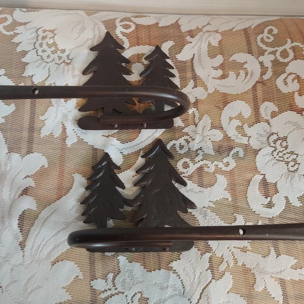 Cast Iron Pine Tree Curtain Tiebacks Set of 2 Rustic Brown Lodge Cabin Decor 9